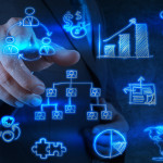 businessman hand points to business strategy