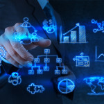 businessman hand points to business strategy